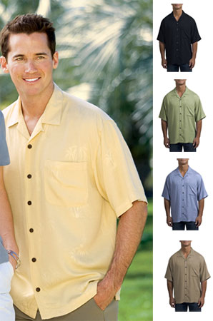 S532 Palm Tree Jacquard Camp Shirt (Assorted Colors)
