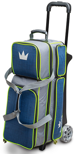 Brunswick Crown Deluxe 3 Ball Triple Tote Bowling Bag Navy Lime 